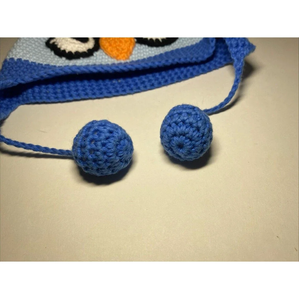 Hand & Heart Angry Birds Blue Bird Crochet Beanie Hat 100% Cotton Earflap‎ Cute